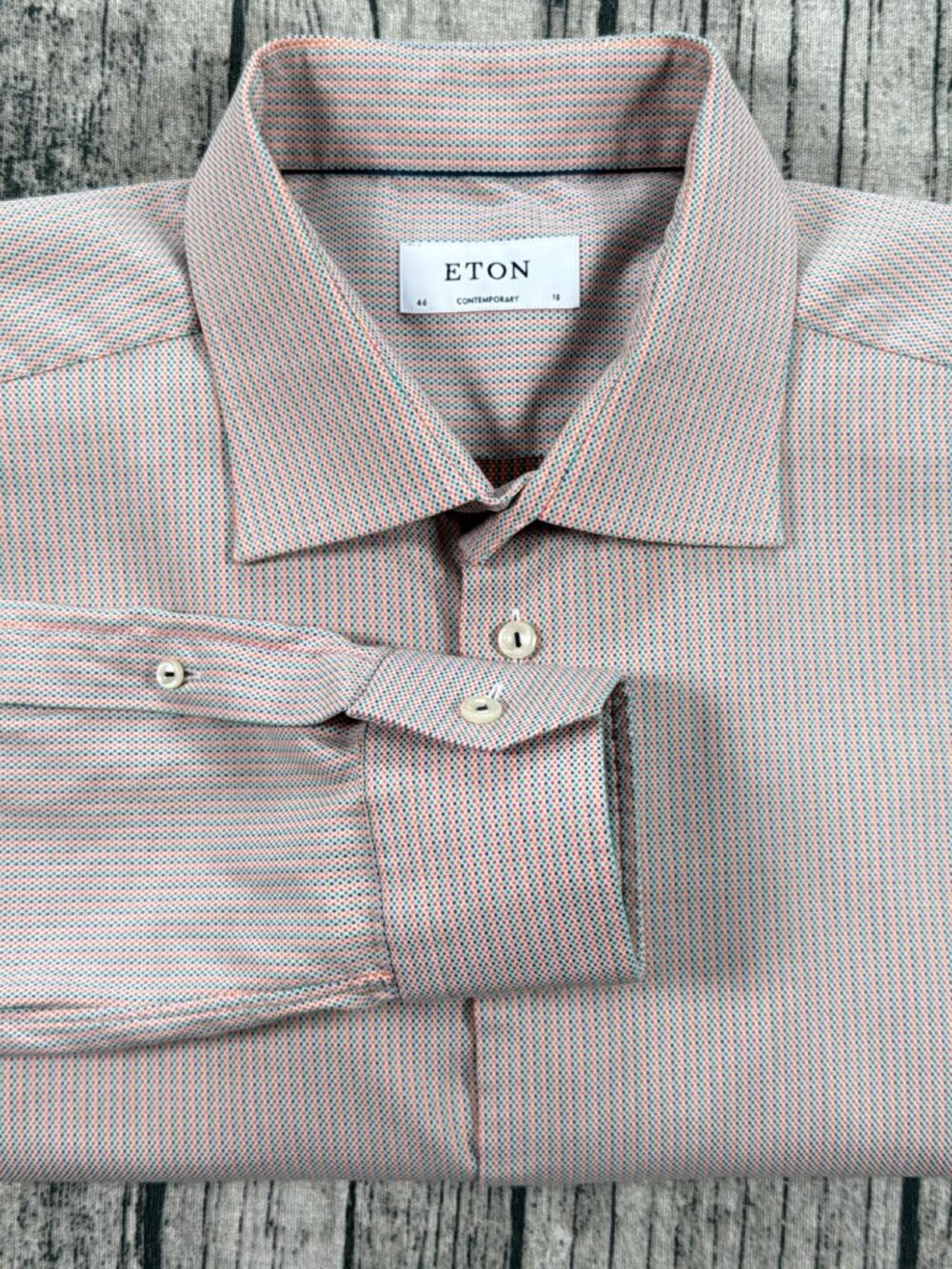 Eton Contemporary Dress Shirt Men's 46/18 Multicolor Micro Dot Cotton
